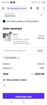 ELYSIUM10 coupon verification screenshot