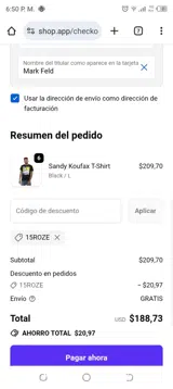 15ROZE coupon verification screenshot