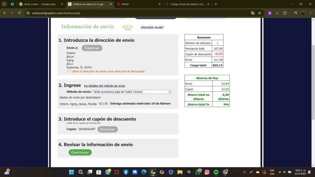 Embossed Graphics checkout page showing Embossed Graphics coupon code box | Screenshot taken by SimplyCodes community member on Feb 12, 2025