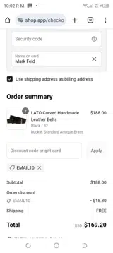 EMAIL10 coupon verification screenshot