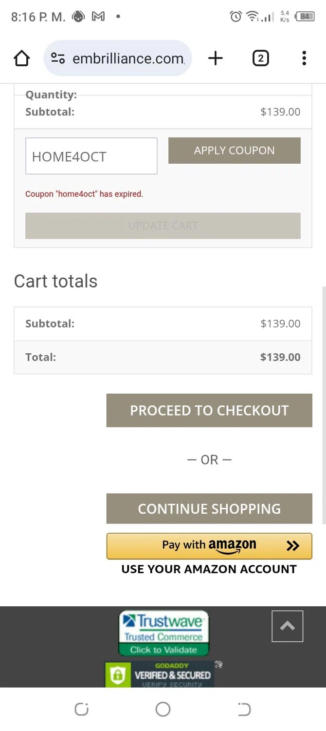 Embrilliance coupon code screenshot showing code HOME4OCT applied at Embrilliance checkout page. Uploaded by SimplyCodes community member CoinBoss7109 on Oct 18, 2025