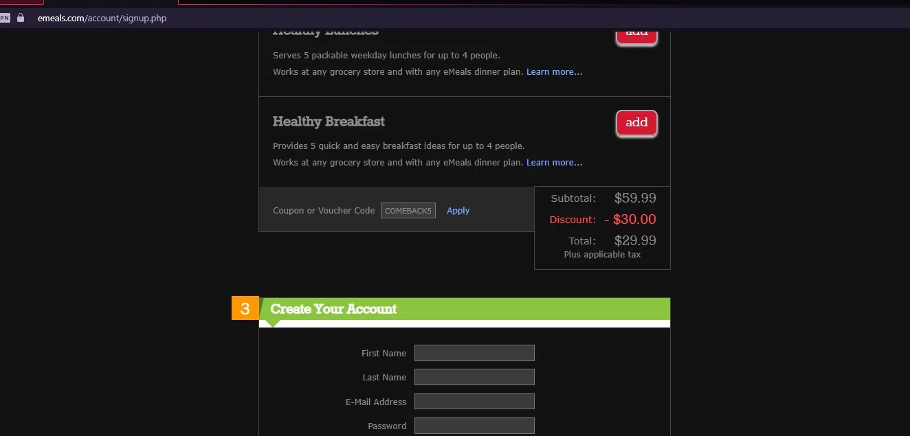 how to use eMeals coupons