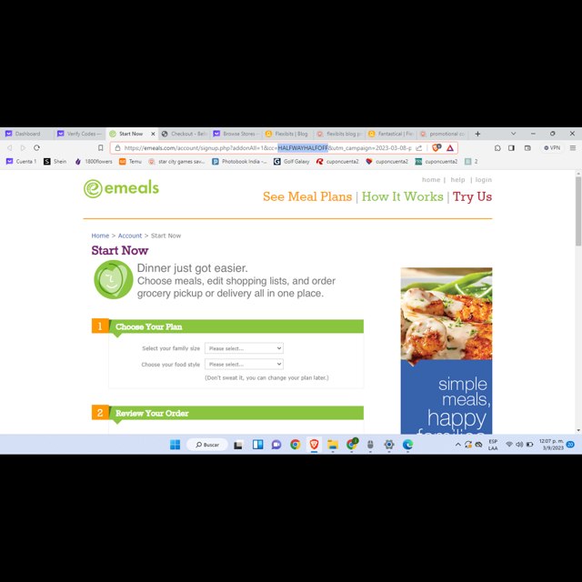 EMeals checkout page showing EMeals coupon code box | Screenshot taken by SimplyCodes community member on Sep 3, 2023