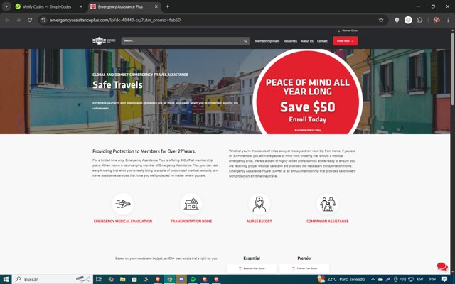 Emergency Assistance Plus checkout page showing Emergency Assistance Plus discount code box | Screenshot taken by SimplyCodes community member on Apr 5, 2025