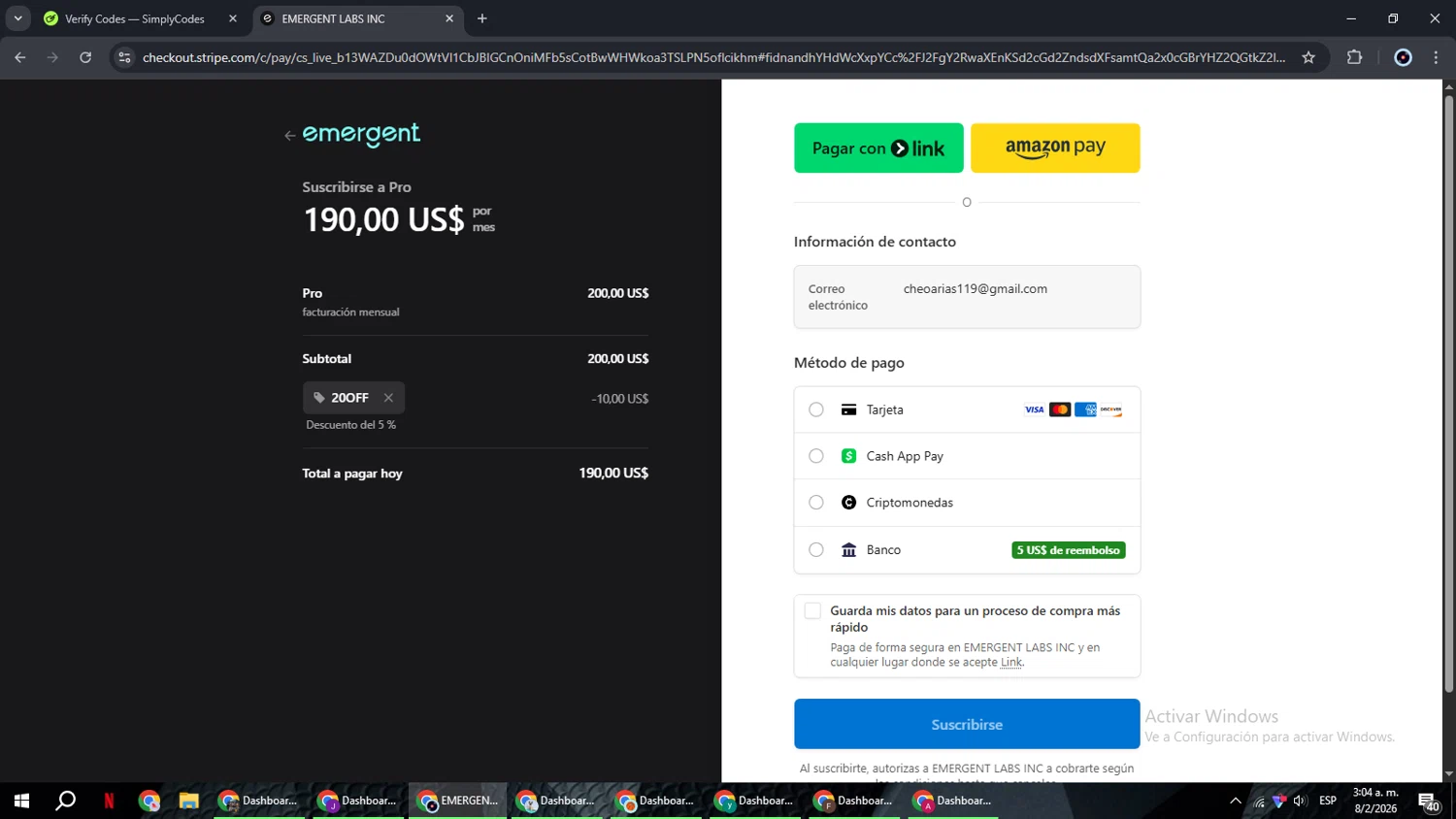 Emergent checkout page showing Emergent promo code box | Screenshot taken by SimplyCodes community member on Feb 8, 2026