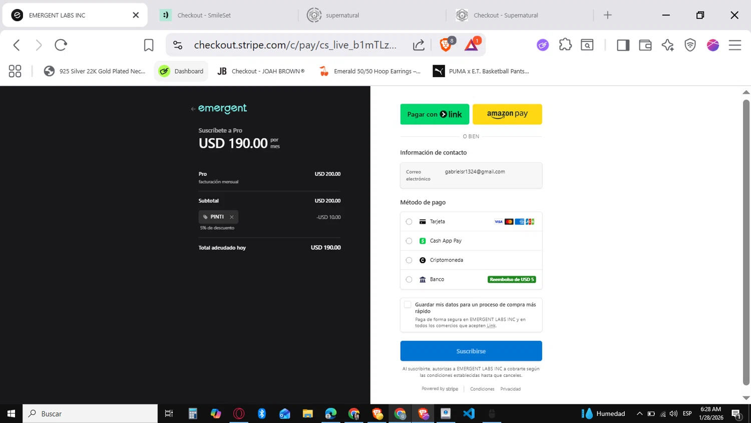 Emergent promo code screenshot showing code PINTI applied at Emergent checkout page. Uploaded by SimplyCodes community member SavingsVirtuoso1883 on Jan 28, 2026