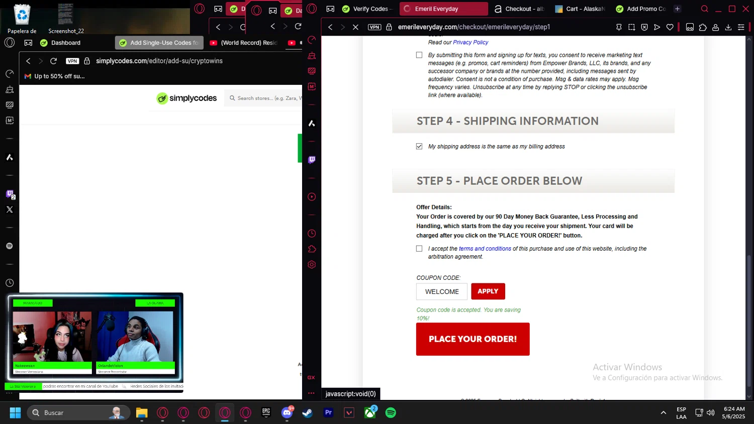 Emeril Everyday checkout page showing Emeril Everyday coupon code box | Screenshot taken by SimplyCodes community member on May 6, 2025