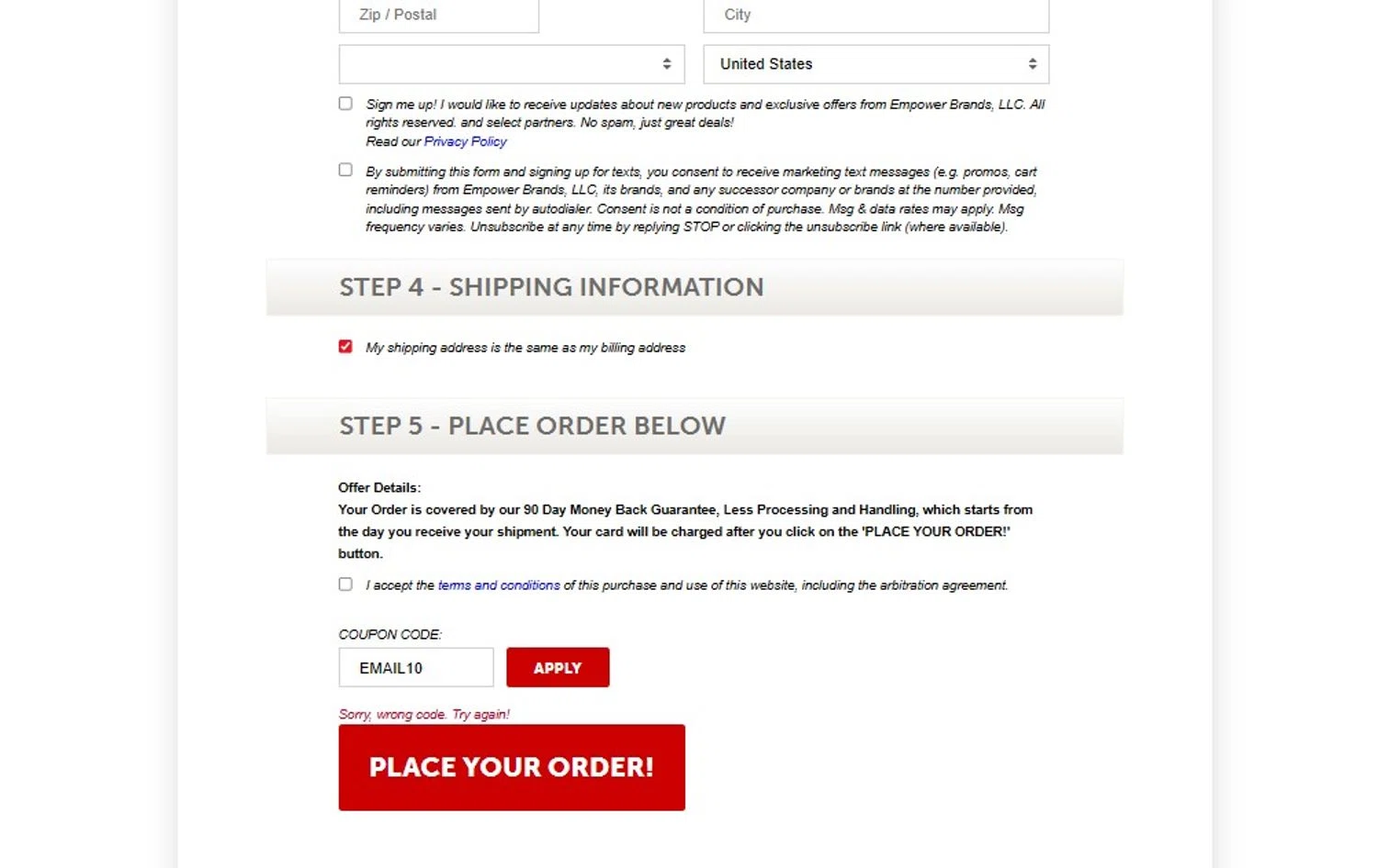 Emeril Everyday coupon code screenshot showing code EMAIL10 applied at Emeril Everyday checkout page. Uploaded by SimplyCodes community member PennyHero5335 on Aug 4, 2025
