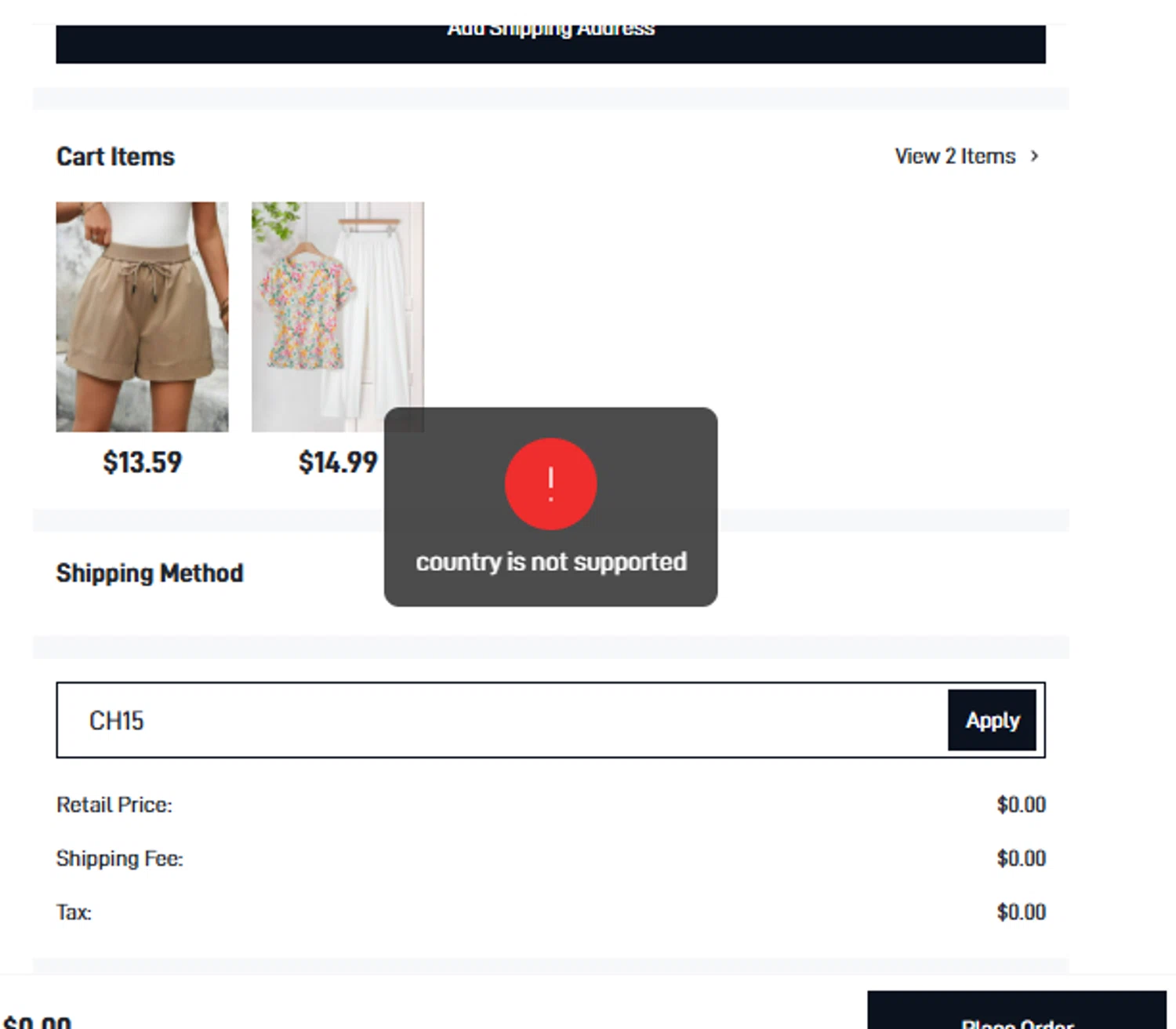 Emery Rose discount code screenshot showing code CH15 applied at Emery Rose checkout page. Uploaded by SimplyCodes community member gerardlaya on May 28, 2025