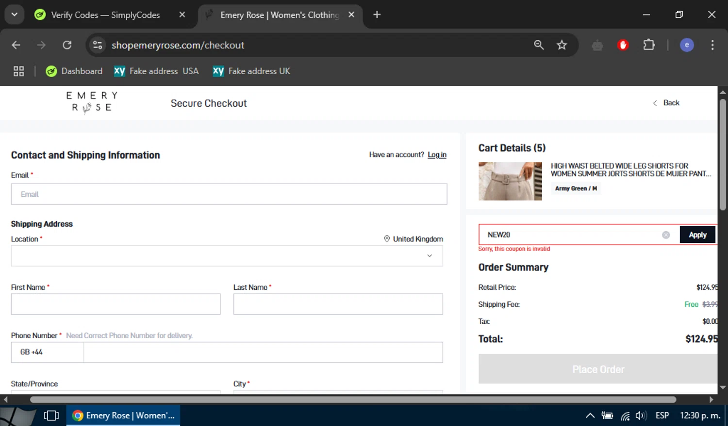 Emery Rose discount code screenshot showing code NEW20 applied at Emery Rose checkout page. Uploaded by SimplyCodes community member Eliot_force on Apr 26, 2025