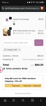 car20-off coupon verification screenshot