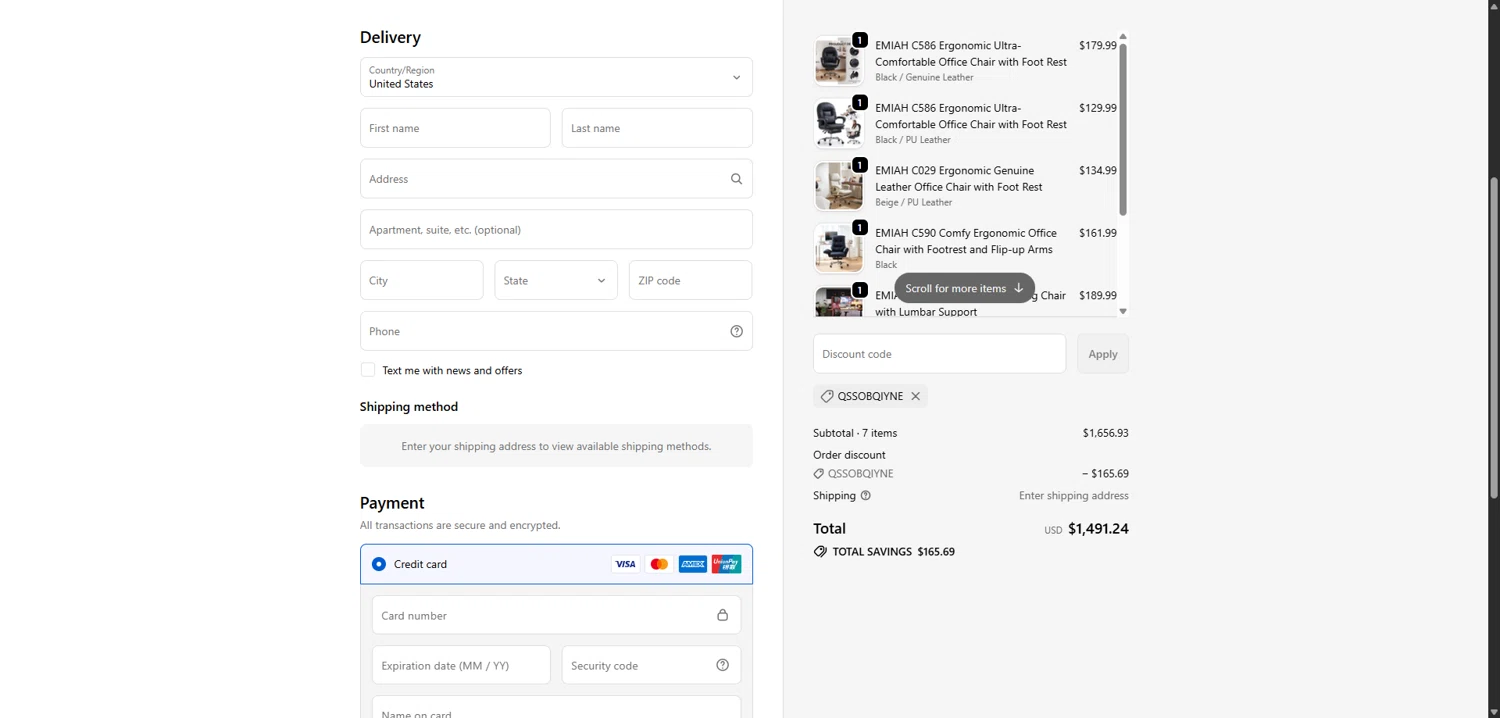 EMIAH checkout page showing EMIAH promo code box | Screenshot taken by SimplyCodes community member on Jan 8, 2026