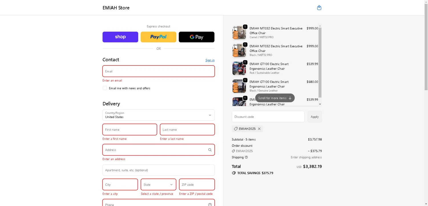 EMIAH promo code screenshot showing code EMIAH2025 applied at EMIAH checkout page. Uploaded by SimplyCodes community member CleverLynx8583 on Nov 30, 2025