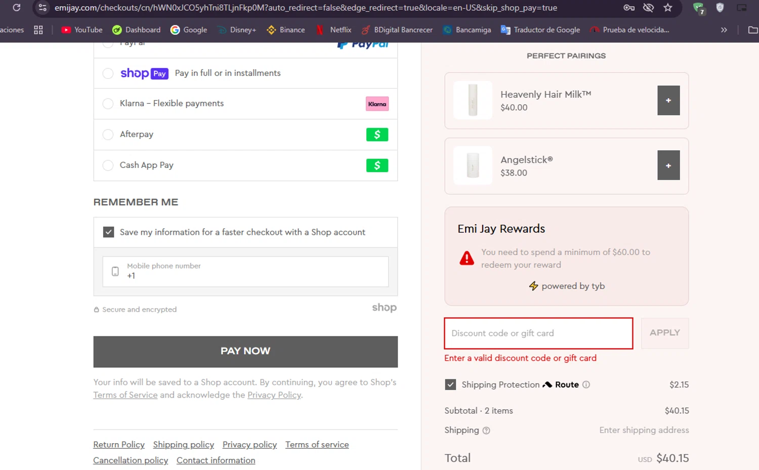 Emi Jay discount code screenshot showing code THANKYOU20 applied at Emi Jay checkout page. Uploaded by SimplyCodes community member Mulan5674851292422 on Jul 23, 2025