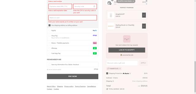 Emi Jay checkout page showing Emi Jay discount code box | Screenshot taken by SimplyCodes community member on Aug 30, 2025