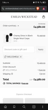 WELCOME10 coupon verification screenshot