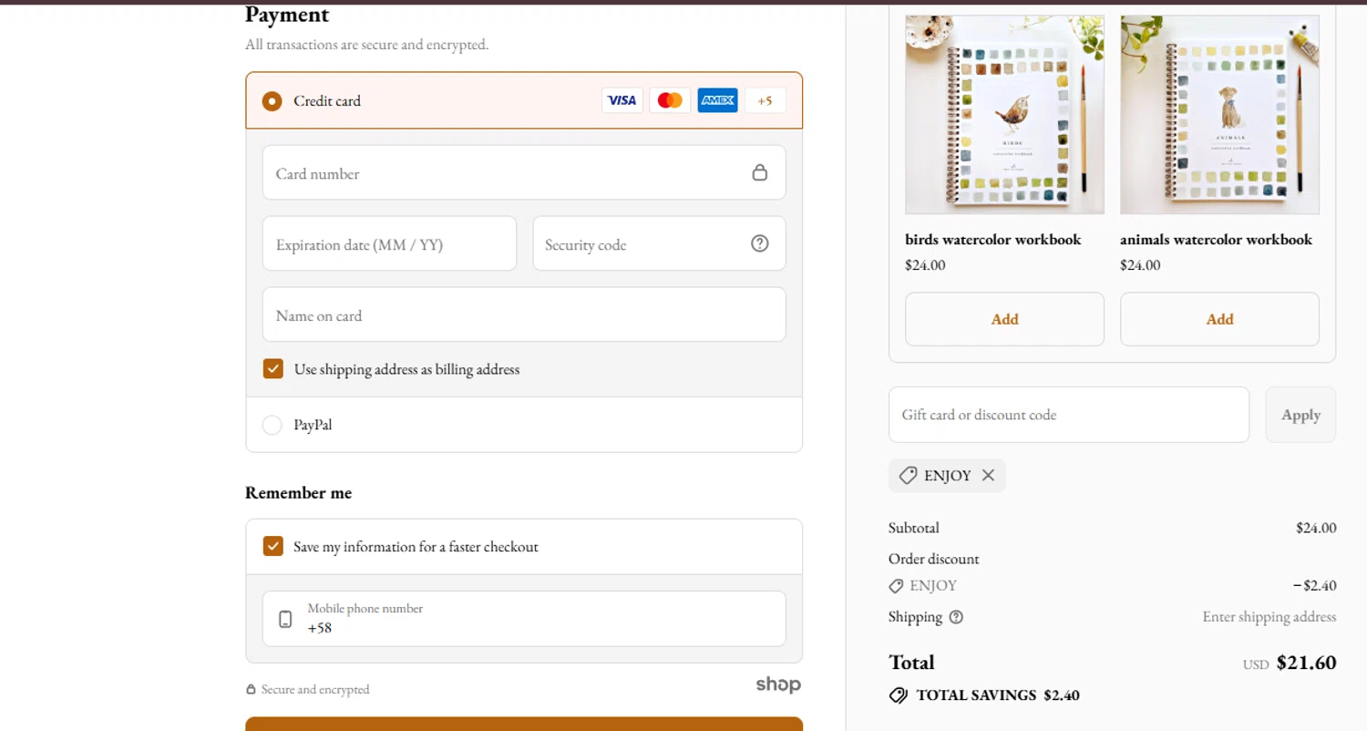 Emily Lex Studio discount code screenshot showing code ENJOY applied at Emily Lex Studio checkout page. Uploaded by SimplyCodes community member ashe1986 on Dec 16, 2025