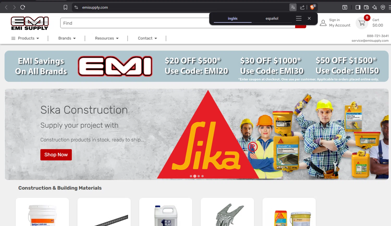 EMI Supply coupon code screenshot showing code EMI20 applied at EMI Supply checkout page. Uploaded by SimplyCodes community member crischidy25 on Oct 22, 2025