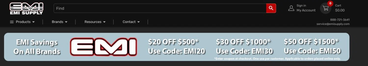 EMI Supply coupon code screenshot showing code EMI30 applied at EMI Supply checkout page. Uploaded by SimplyCodes community member josemiguelaponte on Jan 13, 2026