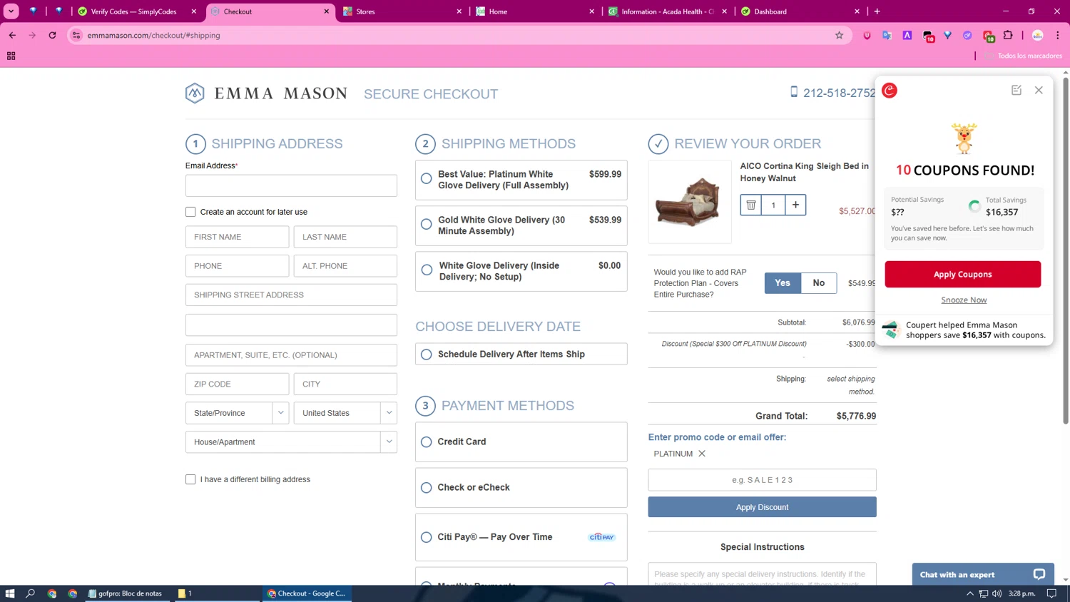Emma Mason checkout page showing Emma Mason discount code box | Screenshot taken by SimplyCodes community member on Jan 6, 2026