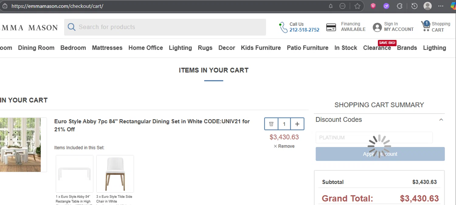 Emma Mason checkout page showing Emma Mason discount code box | Screenshot taken by SimplyCodes community member on Nov 11, 2025