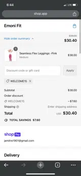 Welcome15 coupon verification screenshot