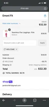 Welcome coupon verification screenshot