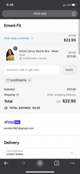 SHOPEMONI coupon verification screenshot