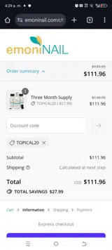 TOPICAL20 coupon verification screenshot
