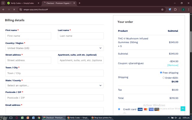Empe checkout page showing Empe promo code box | Screenshot taken by SimplyCodes community member on Jun 28, 2025