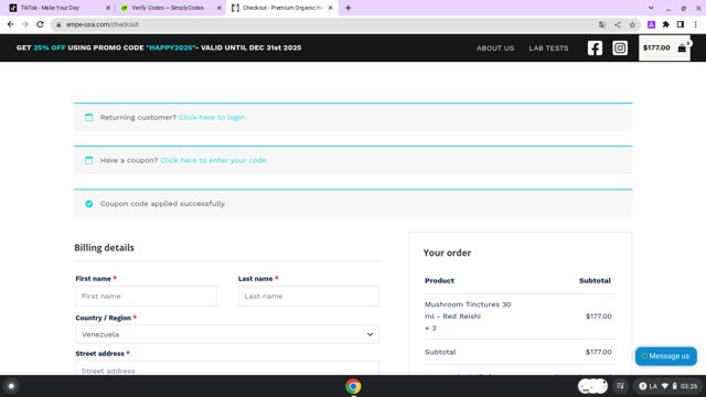 Empe checkout page showing Empe promo code box | Screenshot taken by SimplyCodes community member on Jun 28, 2025