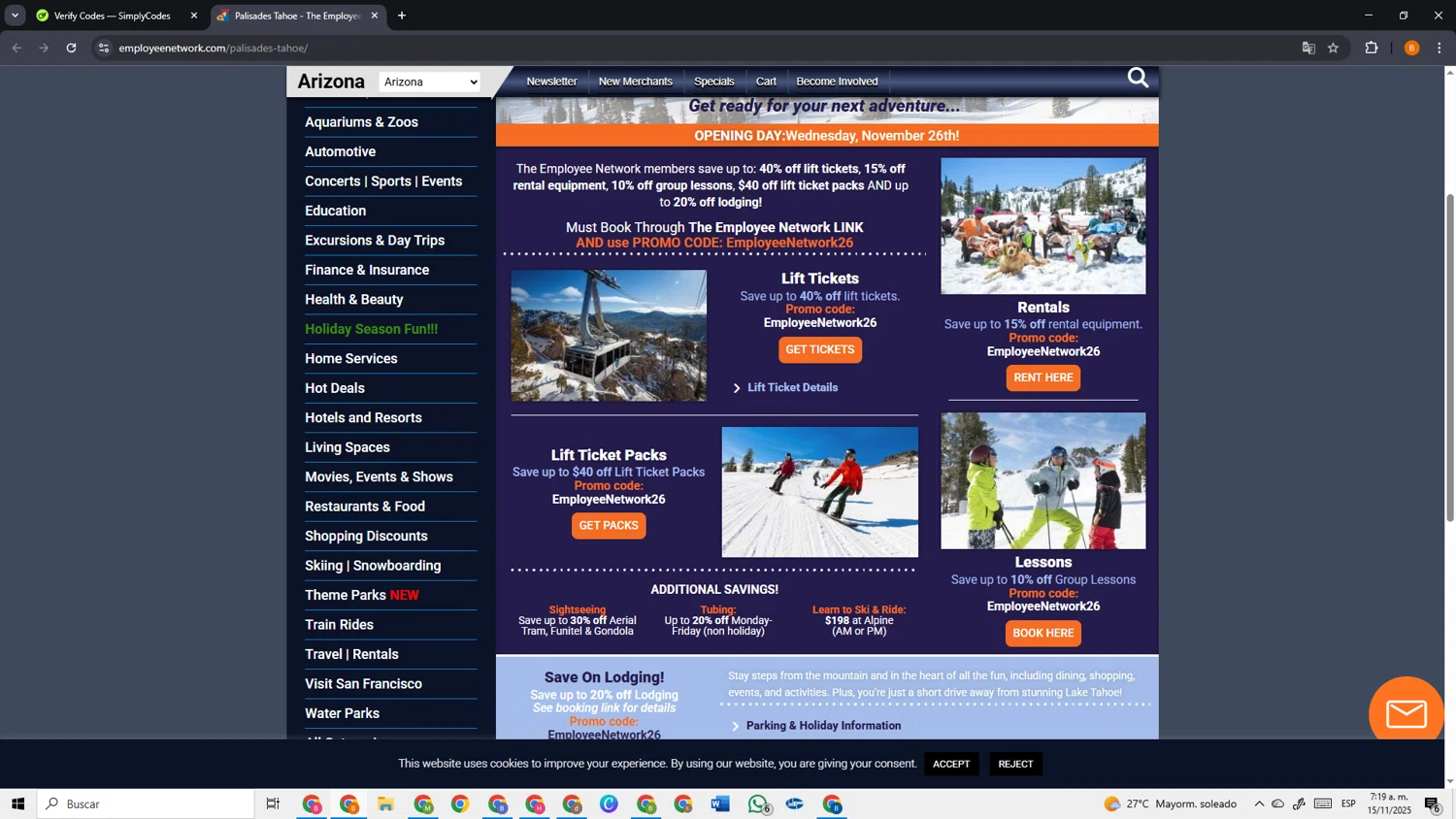 Employees Club promo code screenshot showing code EmployeeNetwork26 applied at Employees Club checkout page. Uploaded by SimplyCodes community member VoucherSage2253 on Nov 15, 2025