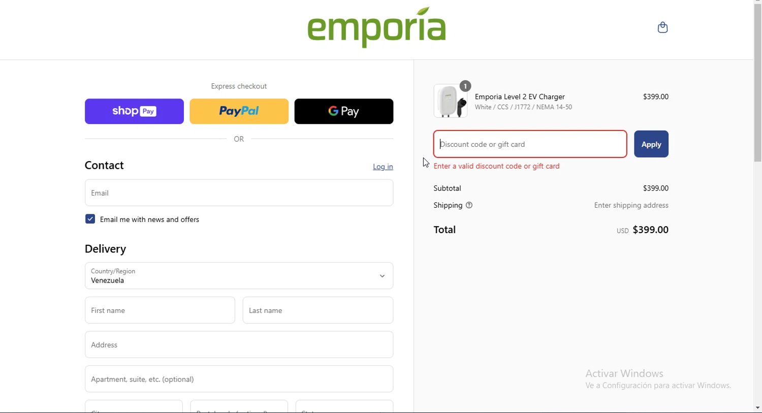 Emporia discount code screenshot showing code 10%OFFMYCART applied at Emporia checkout page. Uploaded by SimplyCodes community member Heibk201 on Mar 26, 2025