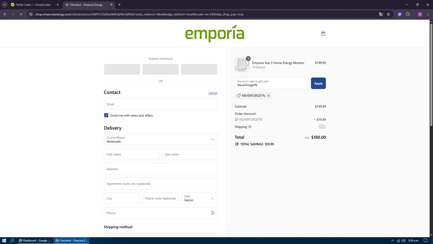 Emporia discount code screenshot showing code NeverForget% applied at Emporia checkout page. Uploaded by SimplyCodes community member LuckyFalcon7333 on Jul 30, 2025