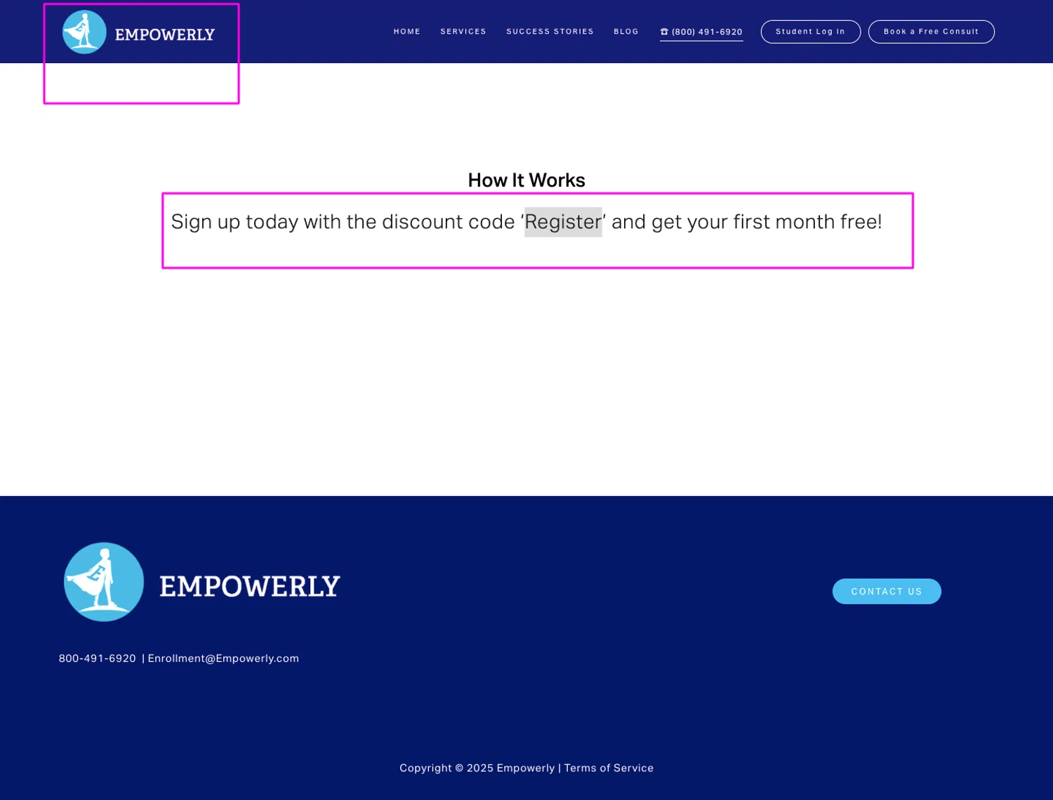 Empowerly promo code screenshot showing code Register applied at Empowerly checkout page. Uploaded by SimplyCodes community member mrdarcy on May 15, 2026