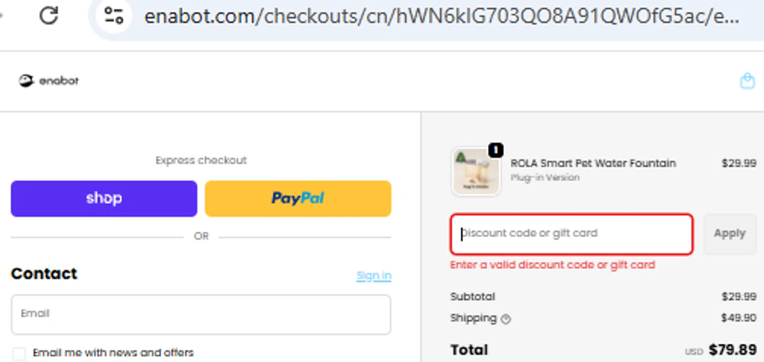 Enabot coupon code screenshot showing code XMASWF40 applied at Enabot checkout page. Uploaded by SimplyCodes community member PennyOwl2559 on Dec 23, 2025