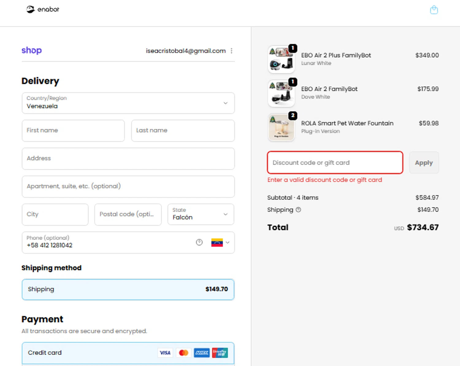 Enabot coupon code screenshot showing code XMASWF40 applied at Enabot checkout page. Uploaded by SimplyCodes community member kaneky on Dec 23, 2025