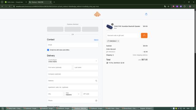 EnacFire checkout page showing EnacFire promo code box | Screenshot taken by SimplyCodes community member on Sep 17, 2025