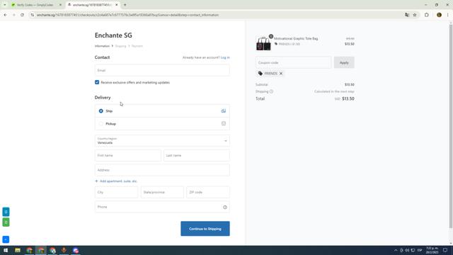 Enchanté checkout page showing Enchanté promo code box | Screenshot taken by SimplyCodes community member on Feb 20, 2025
