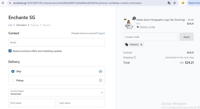 Enchanté checkout page showing Enchanté promo code box | Screenshot taken by SimplyCodes community member on May 19, 2025