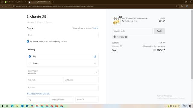 Enchanté checkout page showing Enchanté promo code box | Screenshot taken by SimplyCodes community member on Mar 1, 2025