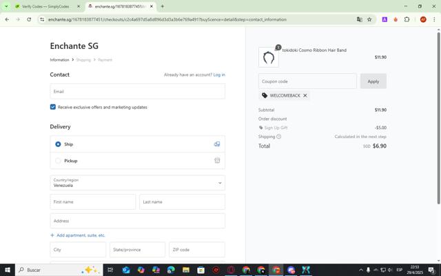 Enchanté checkout page showing Enchanté promo code box | Screenshot taken by SimplyCodes community member on Apr 30, 2025