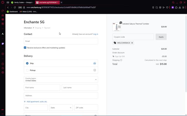 Enchanté checkout page showing Enchanté promo code box | Screenshot taken by SimplyCodes community member on Apr 30, 2025
