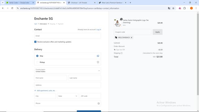 Enchanté checkout page showing Enchanté promo code box | Screenshot taken by SimplyCodes community member on Feb 20, 2025