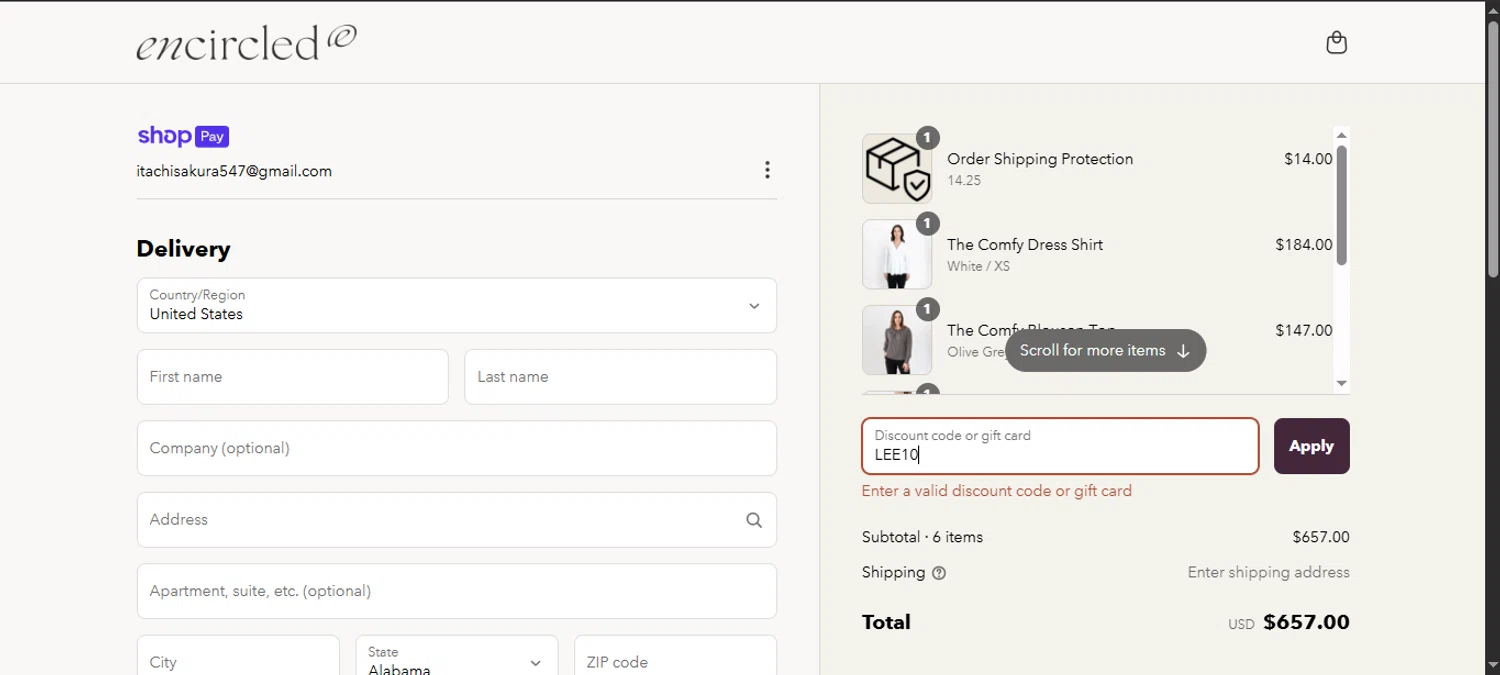 Encircled promo code screenshot showing code LEE10 applied at Encircled checkout page. Uploaded by SimplyCodes community member noworries on Jun 15, 2025