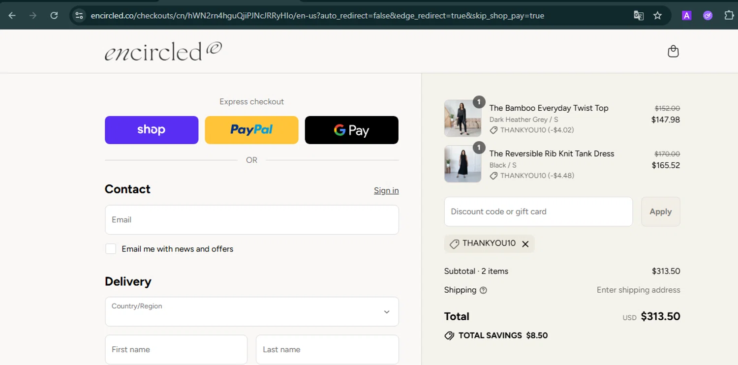 Encircled promo code screenshot showing code THANKYOU10 applied at Encircled checkout page. Uploaded by SimplyCodes community member SmartMaestro6853 on Sep 11, 2025