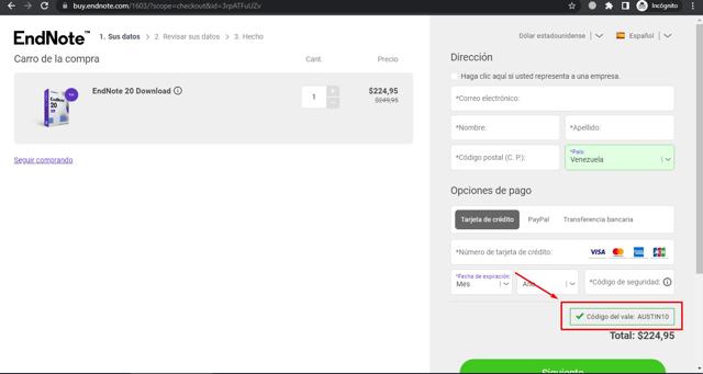 EndNote checkout page showing EndNote promo code box | Screenshot taken by SimplyCodes community member on Apr 26, 2022