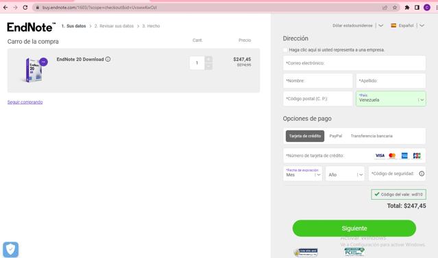 EndNote checkout page showing EndNote promo code box | Screenshot taken by SimplyCodes community member on Jan 10, 2023