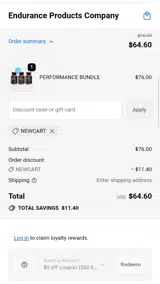 NEWCART coupon verification screenshot