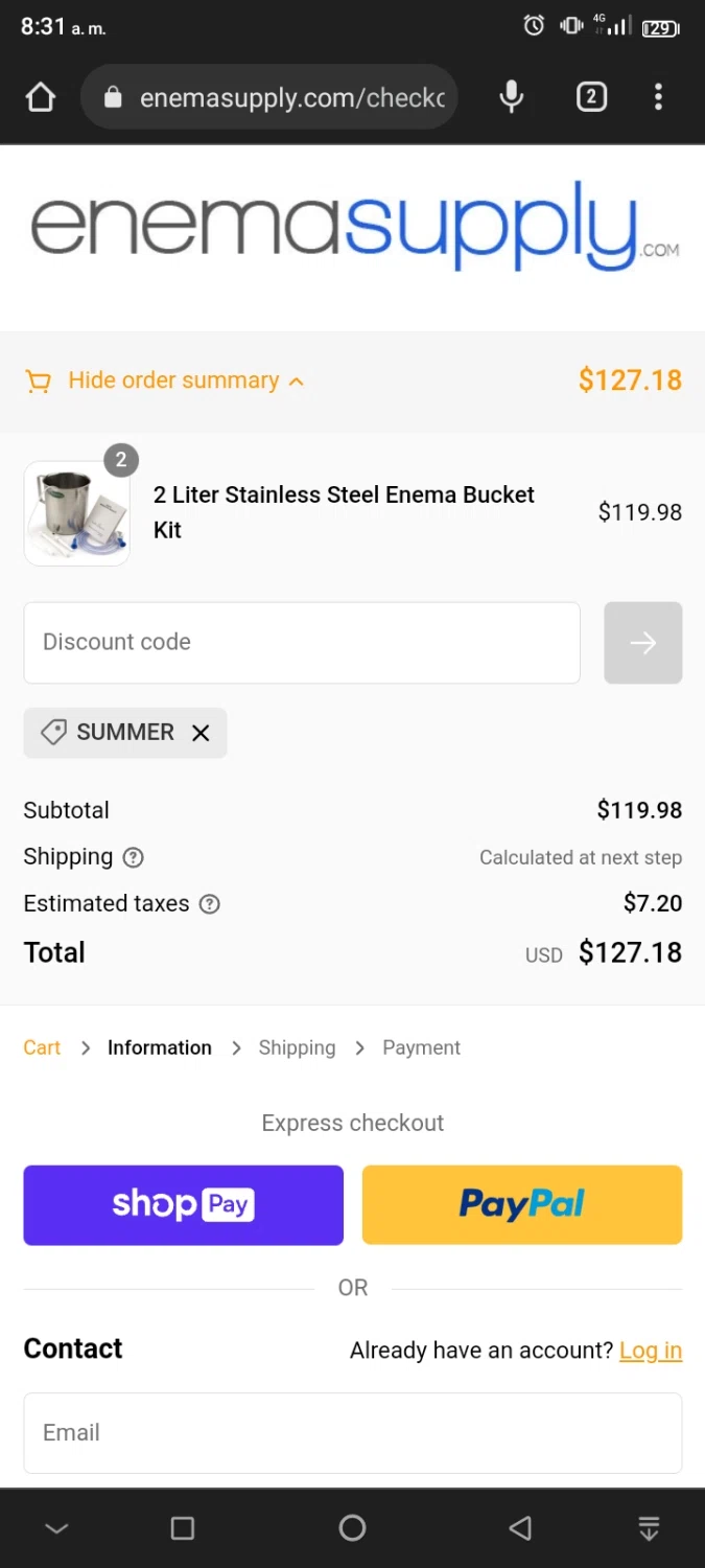 EnemaSupply.com checkout page showing EnemaSupply.com promo code box | Screenshot taken by SimplyCodes community member on Jun 1, 2023
